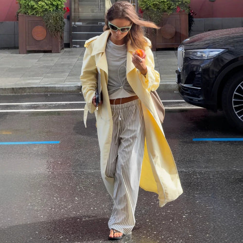Women's Lightweight Long Trench Coat with Oversized Silhouette, Wide Shawl Collar and Extended Sleeves Amarae