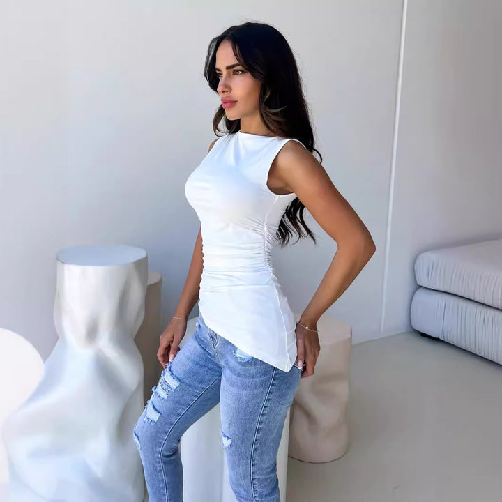 Ladies Elegant Sleeveless Top with Figure-Shaping Cut Lune London