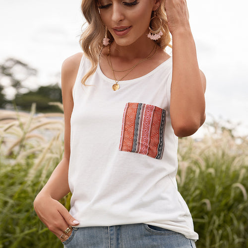 Sleeveless top for women with trendy printed pocket design Amarae