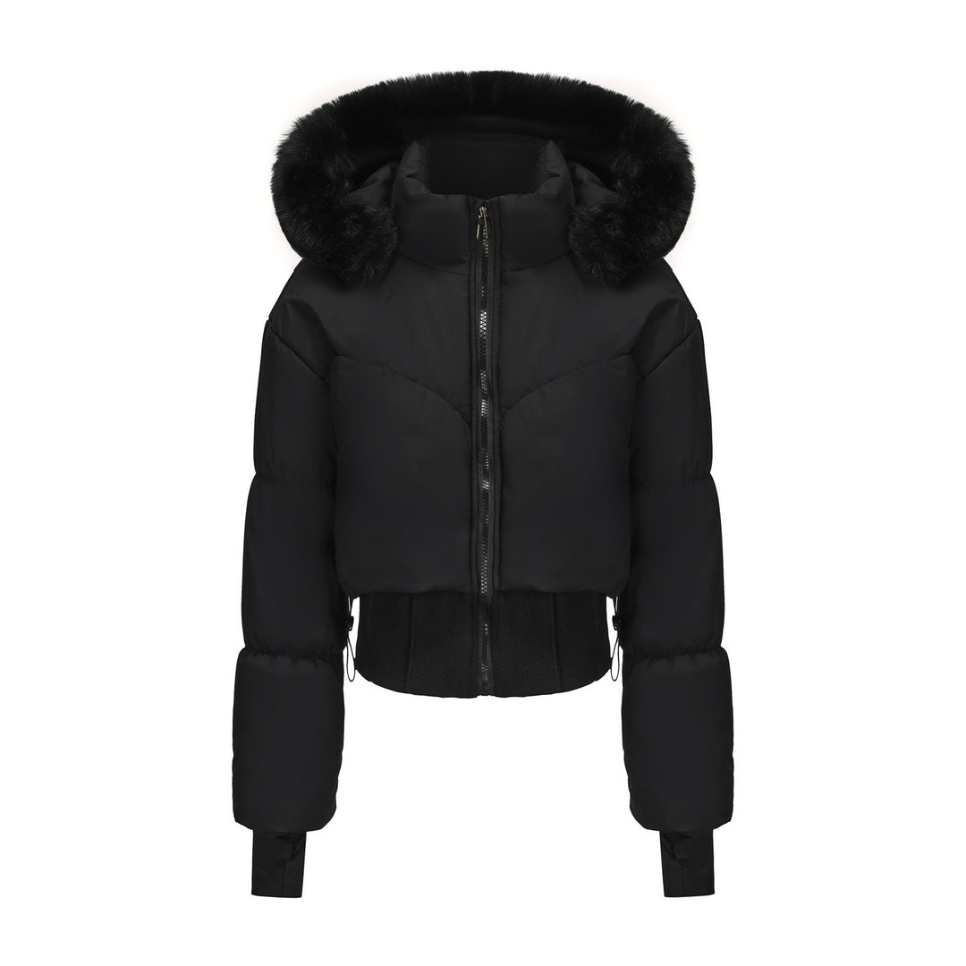 Lune London | Ladies Cropped Down Jacket with Removable Hood and Faux Fur Trim