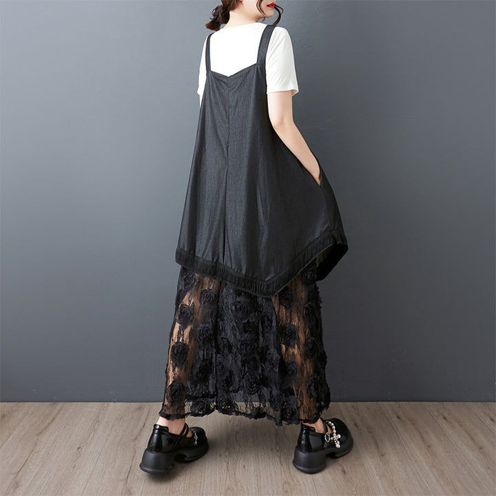 Plus size apron dress for women with floral overlay Lune London