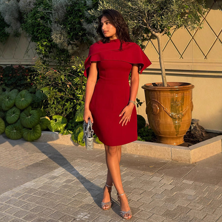 Ladies Elegant Cape Dress with Tailored A-Line and Stand Collar Amarae