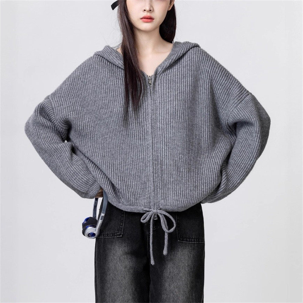 Veste à capuche décontractée pour femmes avec motif côtelé texturé Chic & Stil