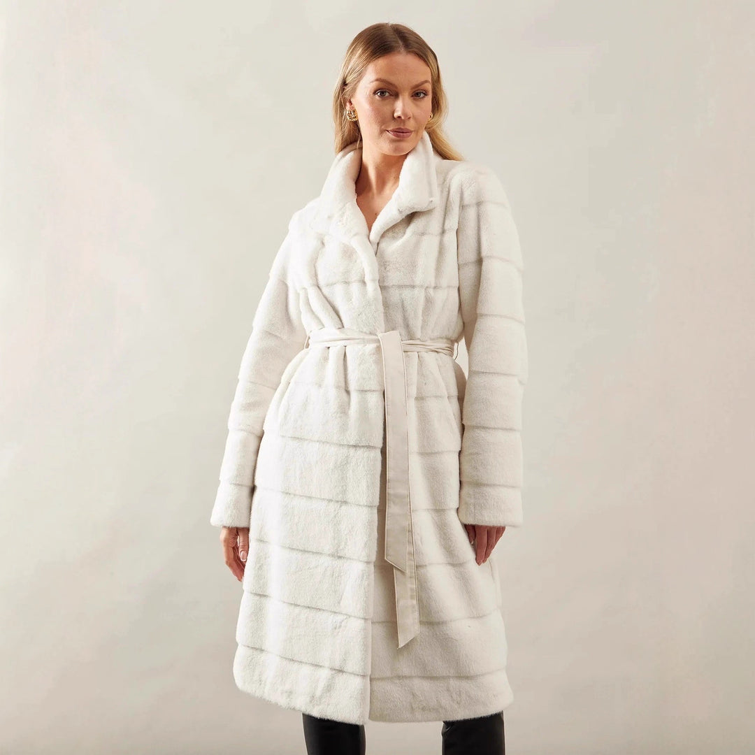 Ladies Cozy Marked Coat with Hidden Belt Lune London