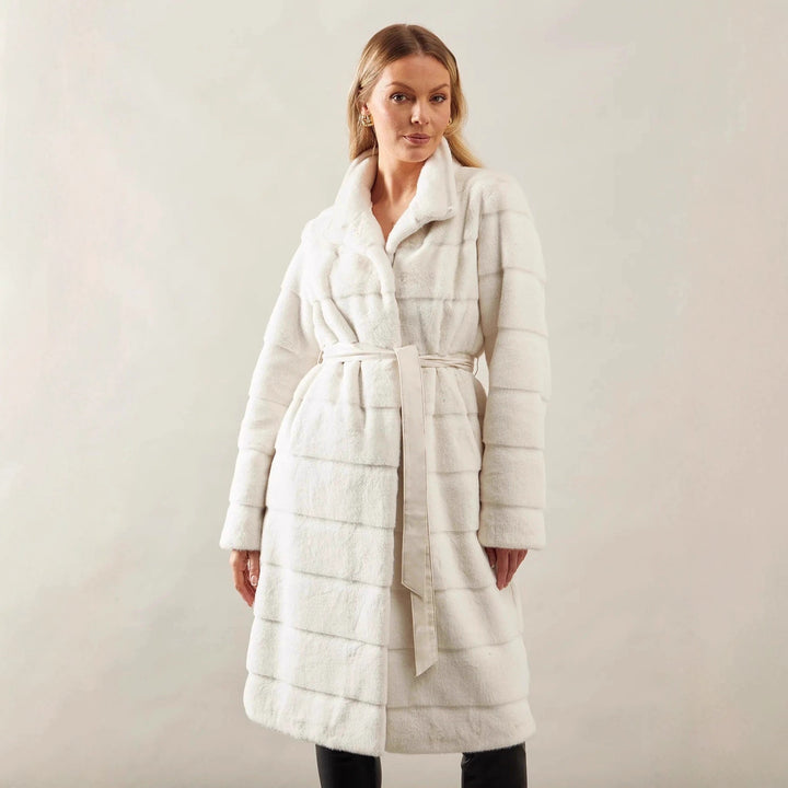 Ladies Cozy Marked Coat with Hidden Belt Lune London