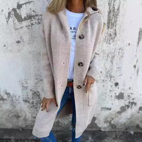 Ladies long cardigan with hood and pockets Amarae
