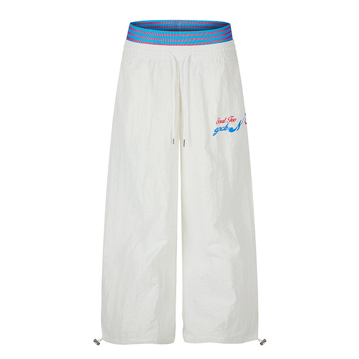 Women's Wide Palazzo Lounge Pants with Elastic Contrast Waistband, Drawstring and Adjustable Hem Cords Amarae
