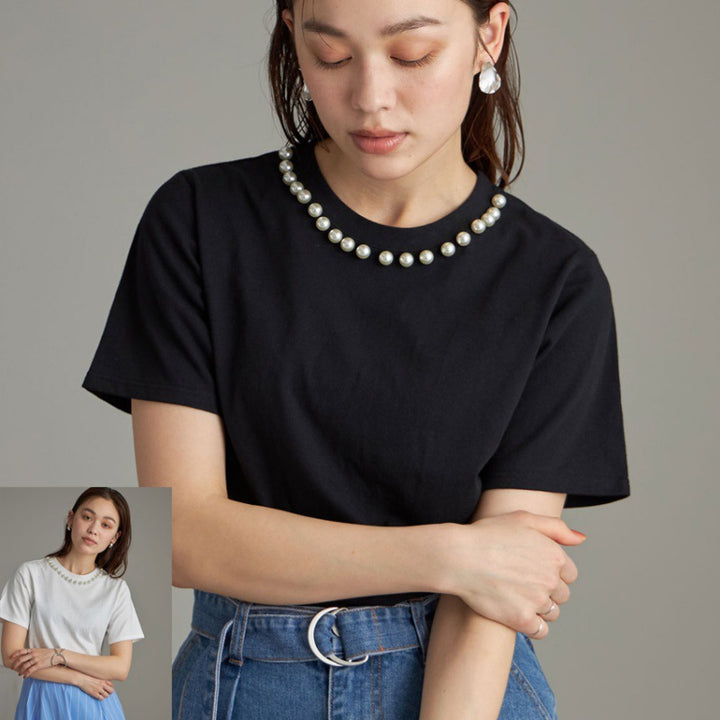 Ladies Elegant leisure blouse accented with pearls Lune London