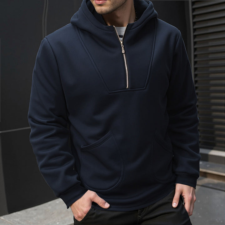 Men's sporty hooded sweatshirt with high collar and practical zippers Lune London