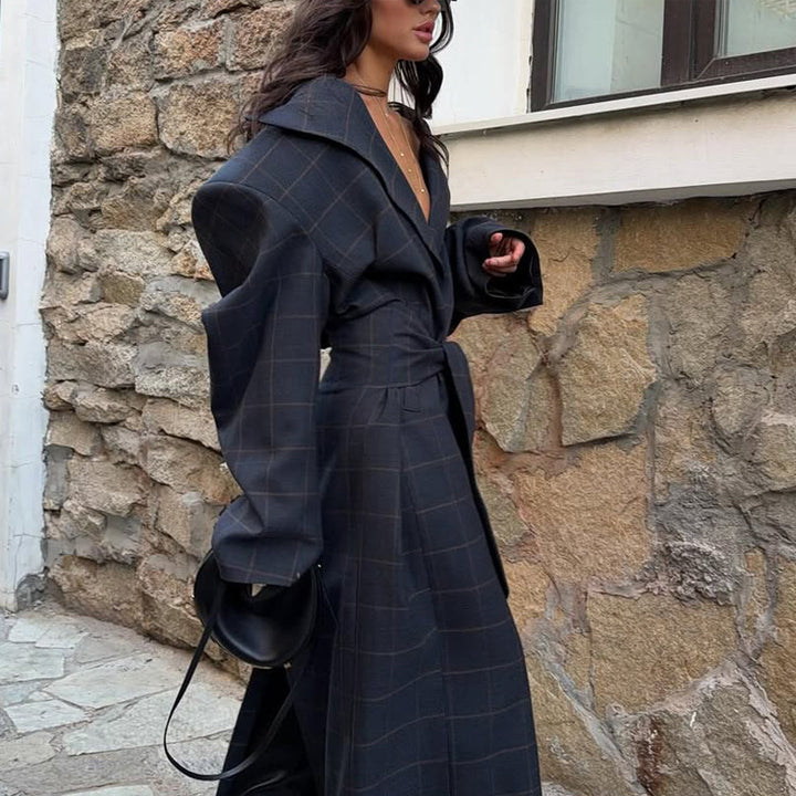 Women's Oversized Wrap Coat with Wide Shawl Collar and Tie Belt Amarae