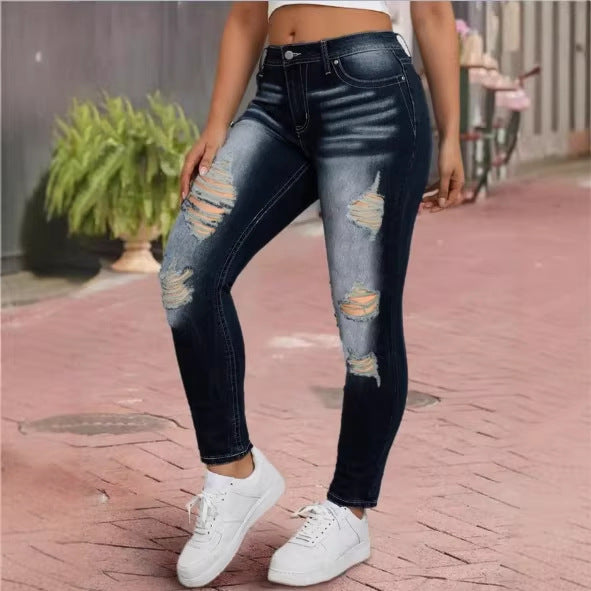 Women's high-waisted ripped skinny jeans with sculpting comfort waistband Amarae