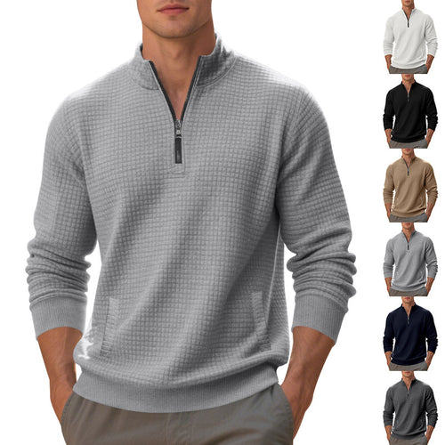 Elegant fleece sweater for men with half-zip closure and textured design Amarae