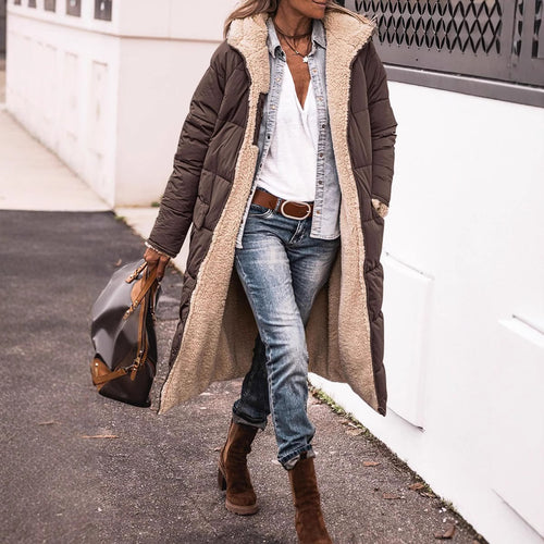 Winter coat for women in a casual oversized style with hood and side pockets Amarae