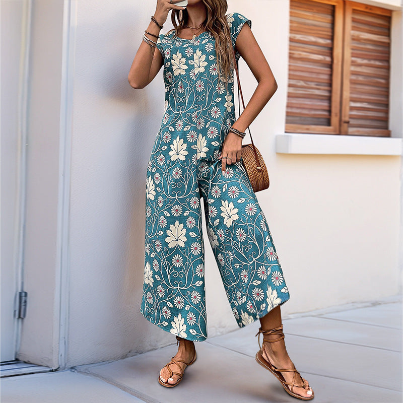 Women Floral Print Wide Leg Jumpsuit Lune London