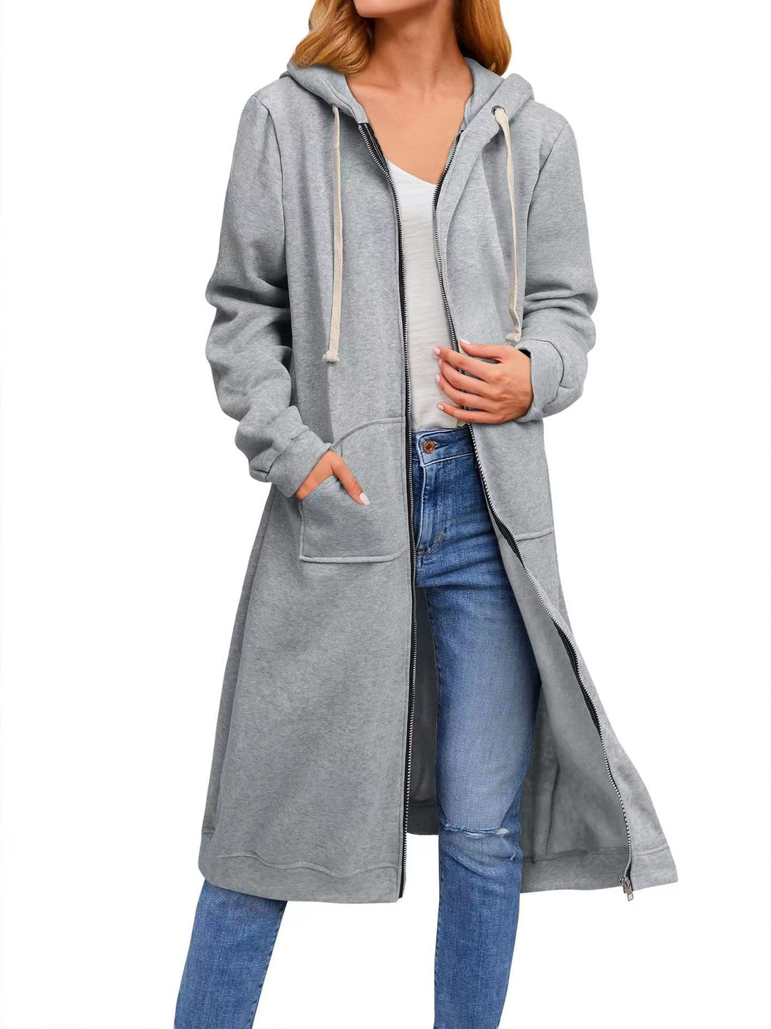 Long hoodie jacket for women in comfortable sweatshirt material with pockets Lune London