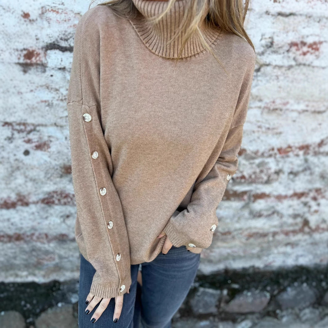 Women’s knit turtleneck sweater with button details Lune London