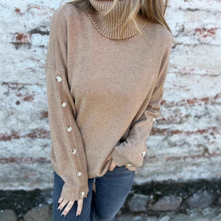 Women’s knit turtleneck sweater with button details Lune London