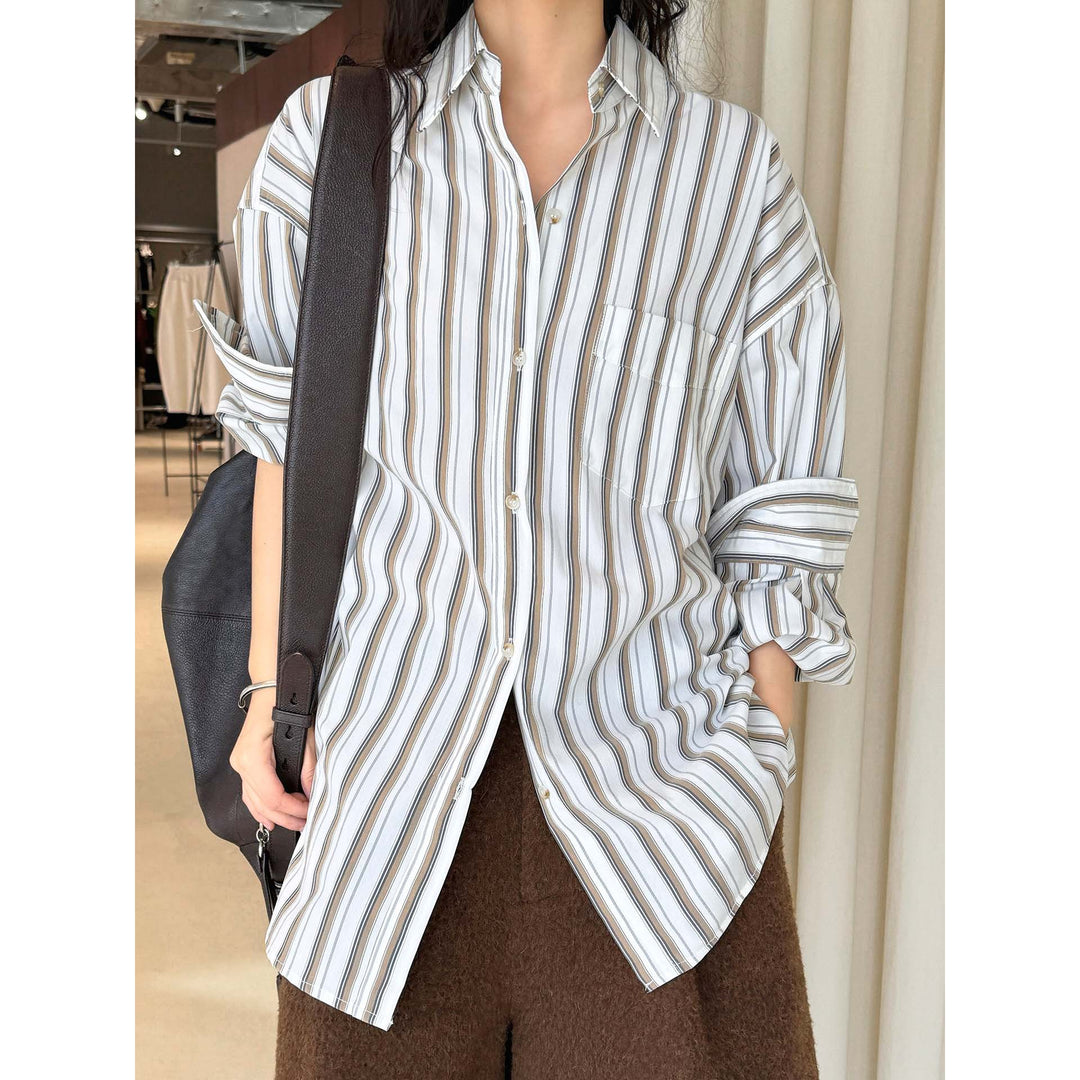 Women's Oversized Long Sleeve Shirt Blouse made of Cotton Blend with Kent Collar Amarae