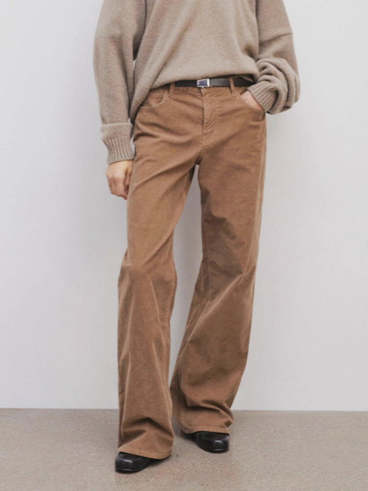Pantalons en velours côtelé décontractés pour femmes à jambes larges Chic & Stil