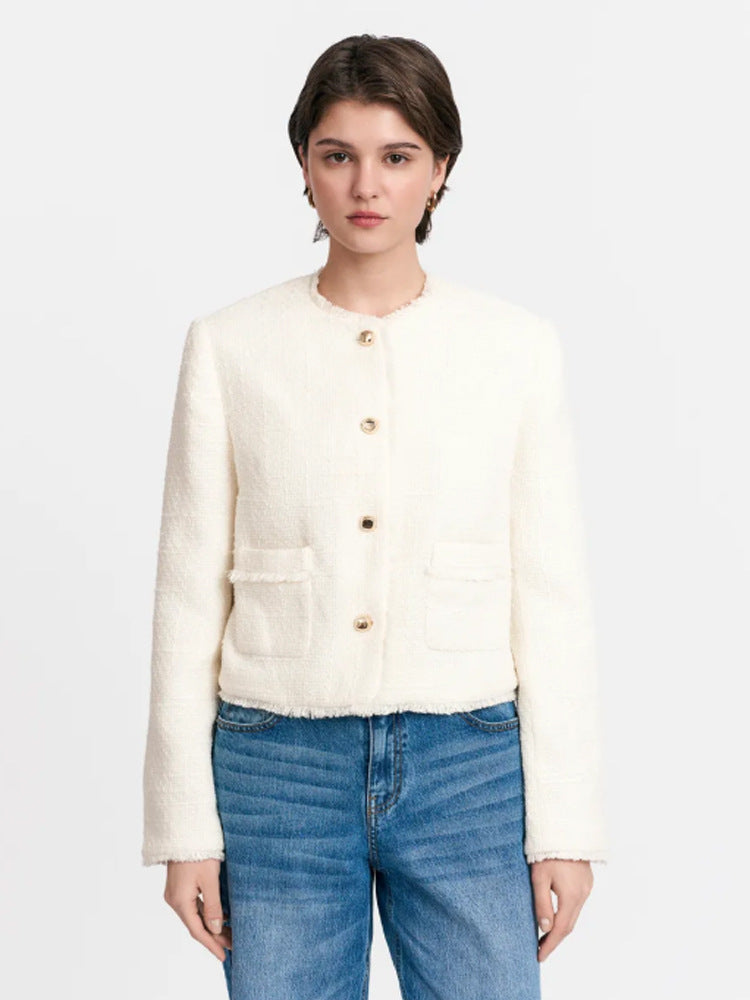 Women's Short Blazer made of Boucle with Pearl Buttons Amarae