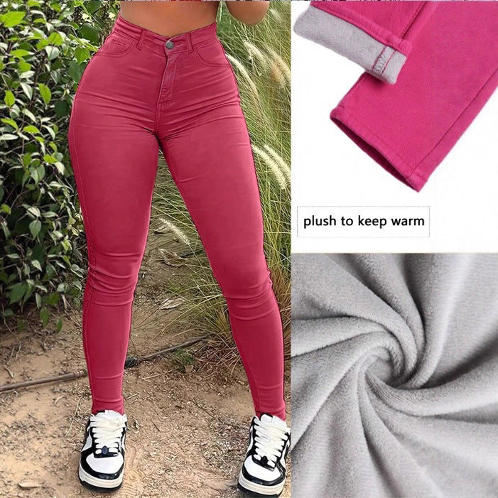 Women High-waisted Thermo-Sculpting Skinny Jeans with Fleece Lining and Shaping Stretch Band Amarae