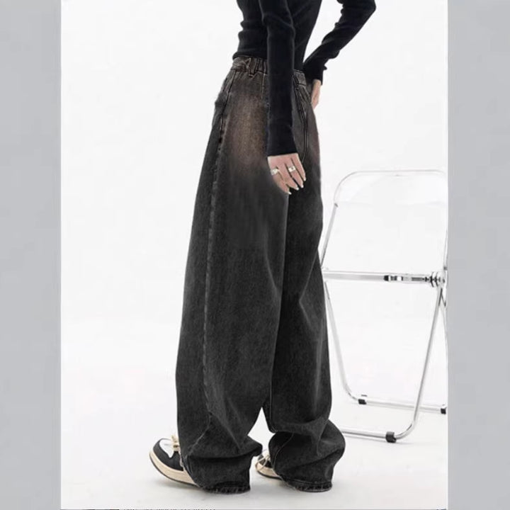 Ladies Extra Wide High-Waist Denim Baggy Jeans with Extended Hem Amarae