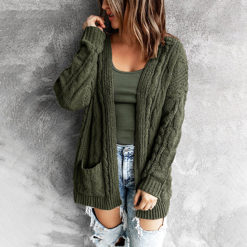 Oversized casual style women's knitted jacket with open front Lune London