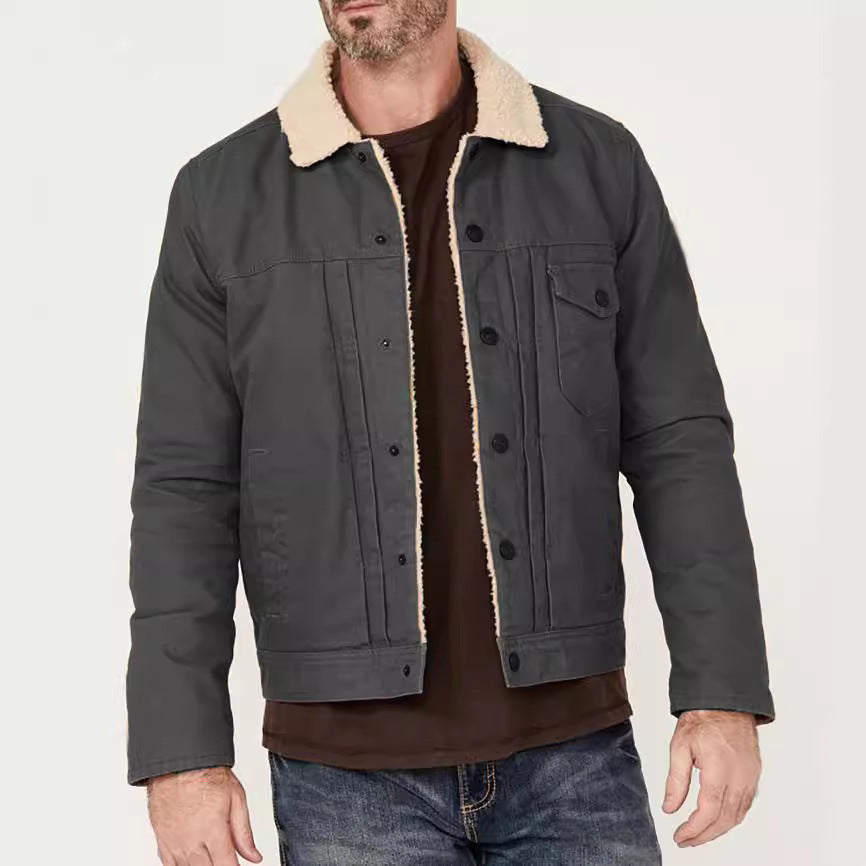 Men's denim jacket, lined, with teddy collar and practical pockets Lune London