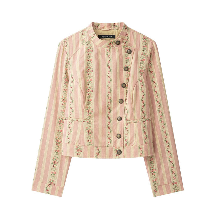 Women's short jacket with stand-up collar and vintage floral pattern Amarae