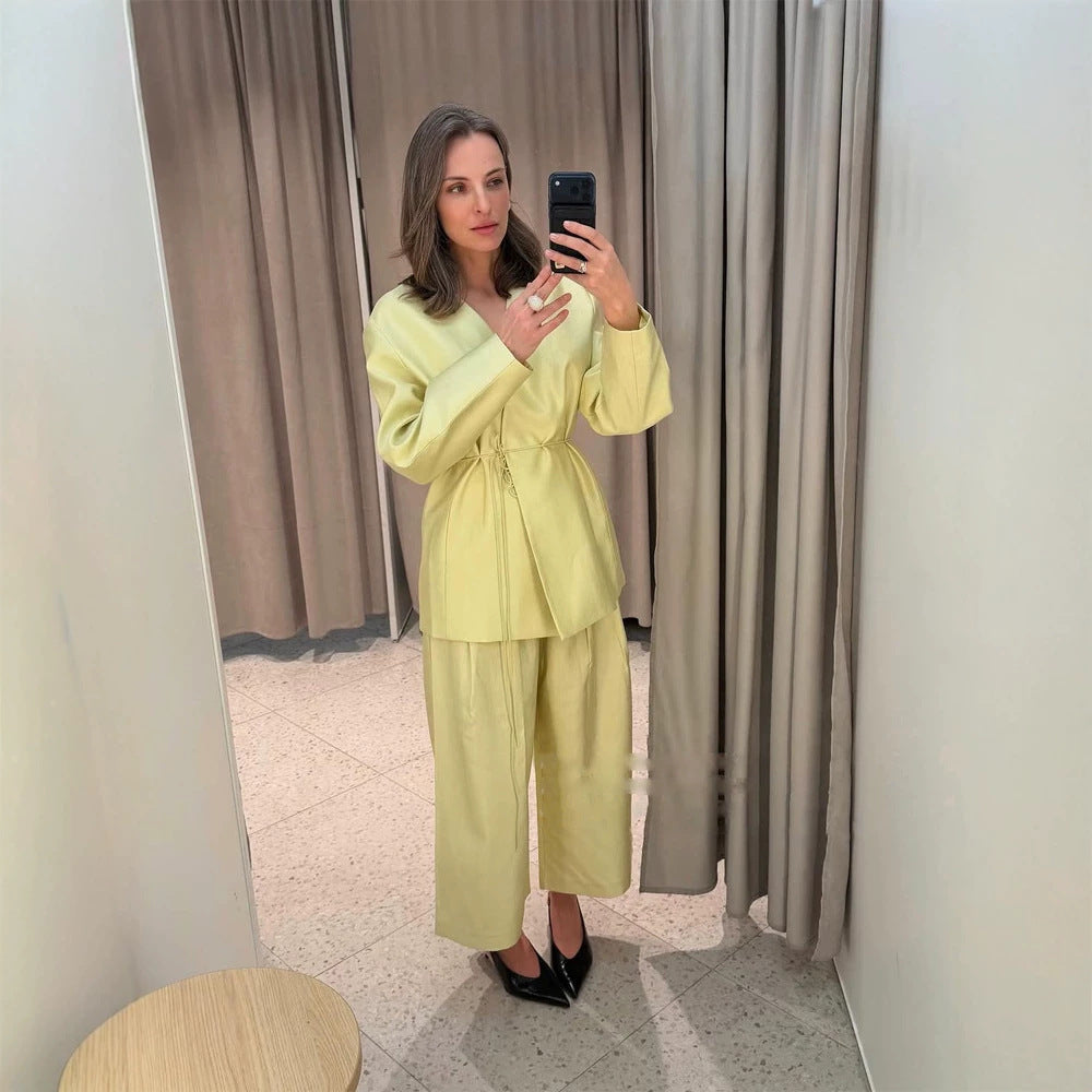 Women's wrap blazer with drawstring and wide culotte pants two-piece Amarae