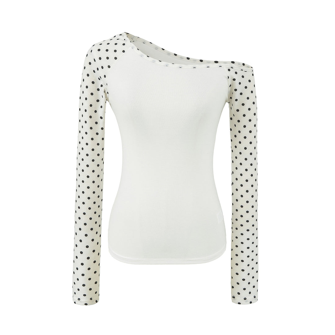 Ladies Asymmetrical Long Sleeve with Polka Dot Raglan Sleeves Amarae