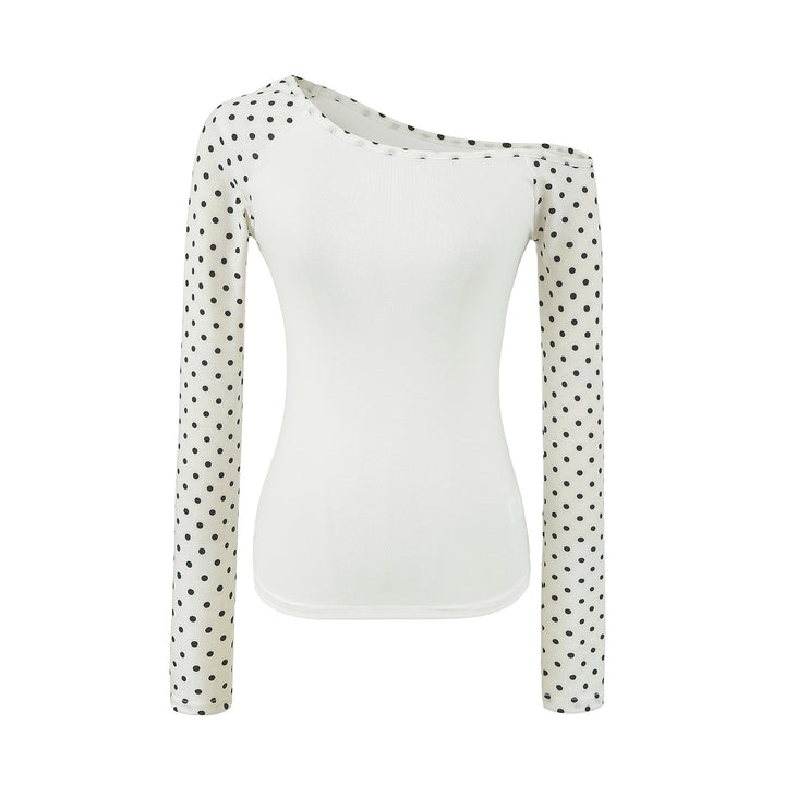 Ladies Asymmetrical Long Sleeve with Polka Dot Raglan Sleeves Amarae