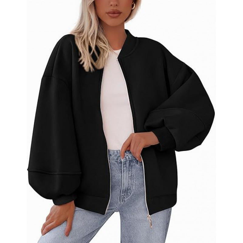 Lune London oversized casual jacket for women with zipper and balloon sleeves