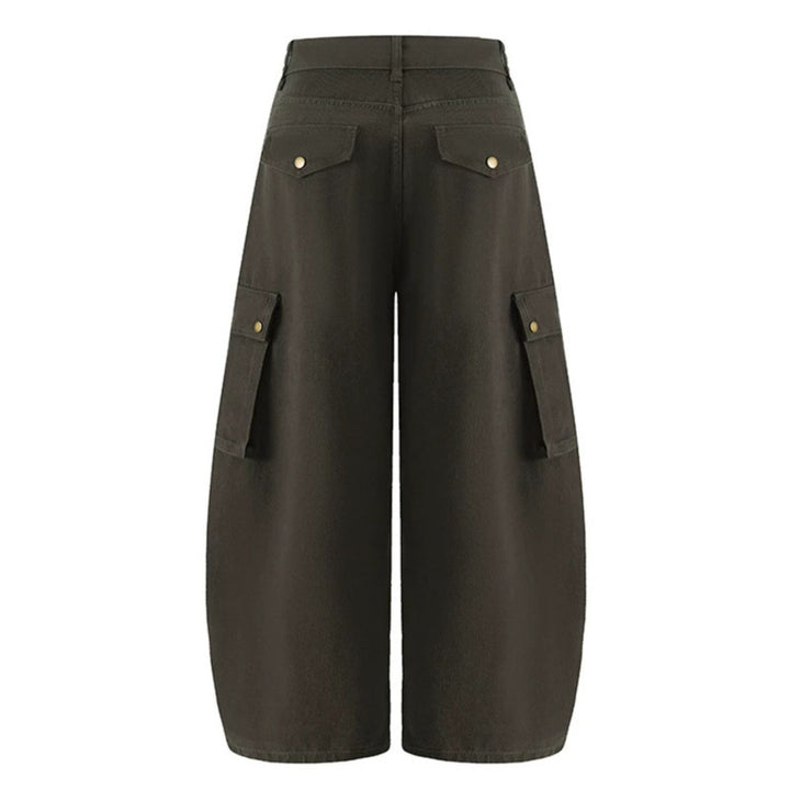 Women's Wide Cargo Palazzo Pants with High Waist, Balloon Hem, and Multiple Flap Pockets