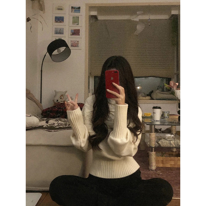 Pull en tricot surdimensionné pour femmes avec col montant et design texturé Chic & Stil
