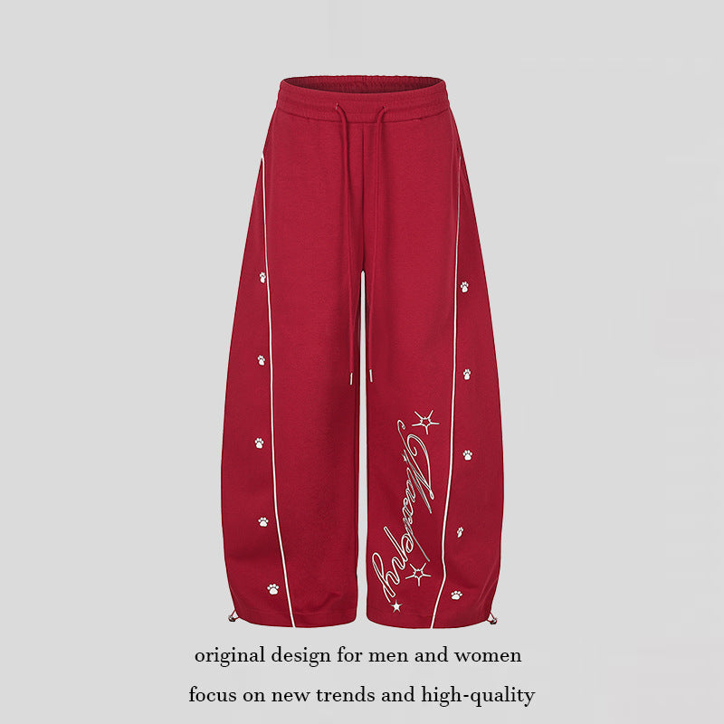 Women's Relaxed Fit Palazzo Sweatpants in Athleisure Look with Drawstring Waist and Script Print
