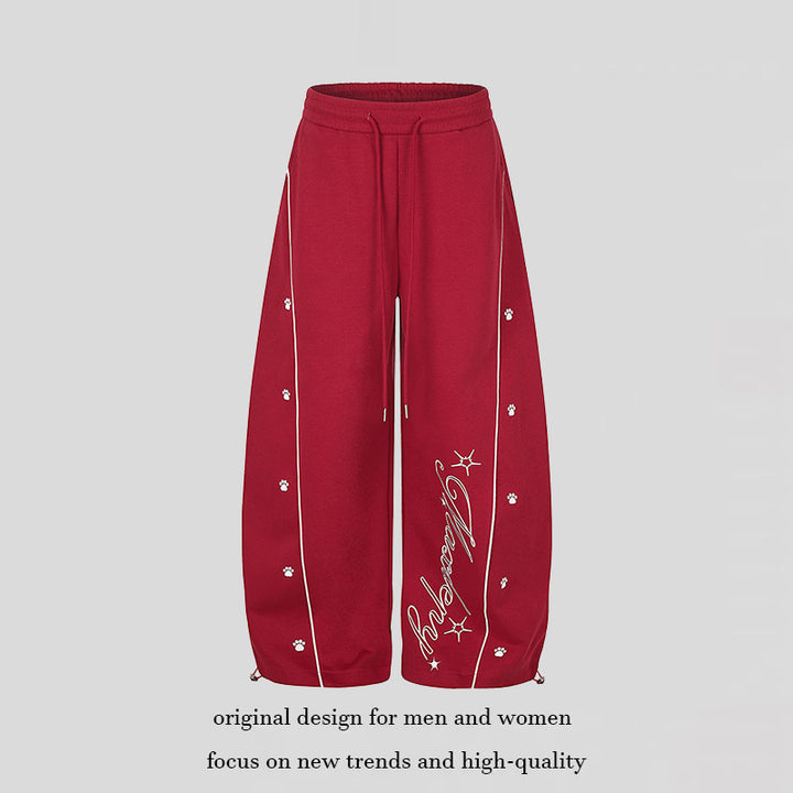 Women's Relaxed Fit Palazzo Sweatpants in Athleisure Look with Drawstring Waist and Script Print