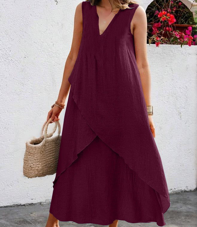 Casual maxi dress for women with layered ruffles and modern V-neck Lune London