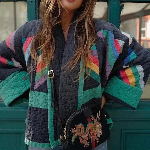 Women's padded kimono quilted jacket with patchwork design and wide sleeves Amarae