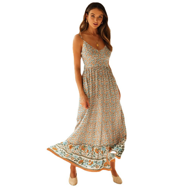 Maxi dress for women with floral pattern and delicate spaghetti strap design Lune London