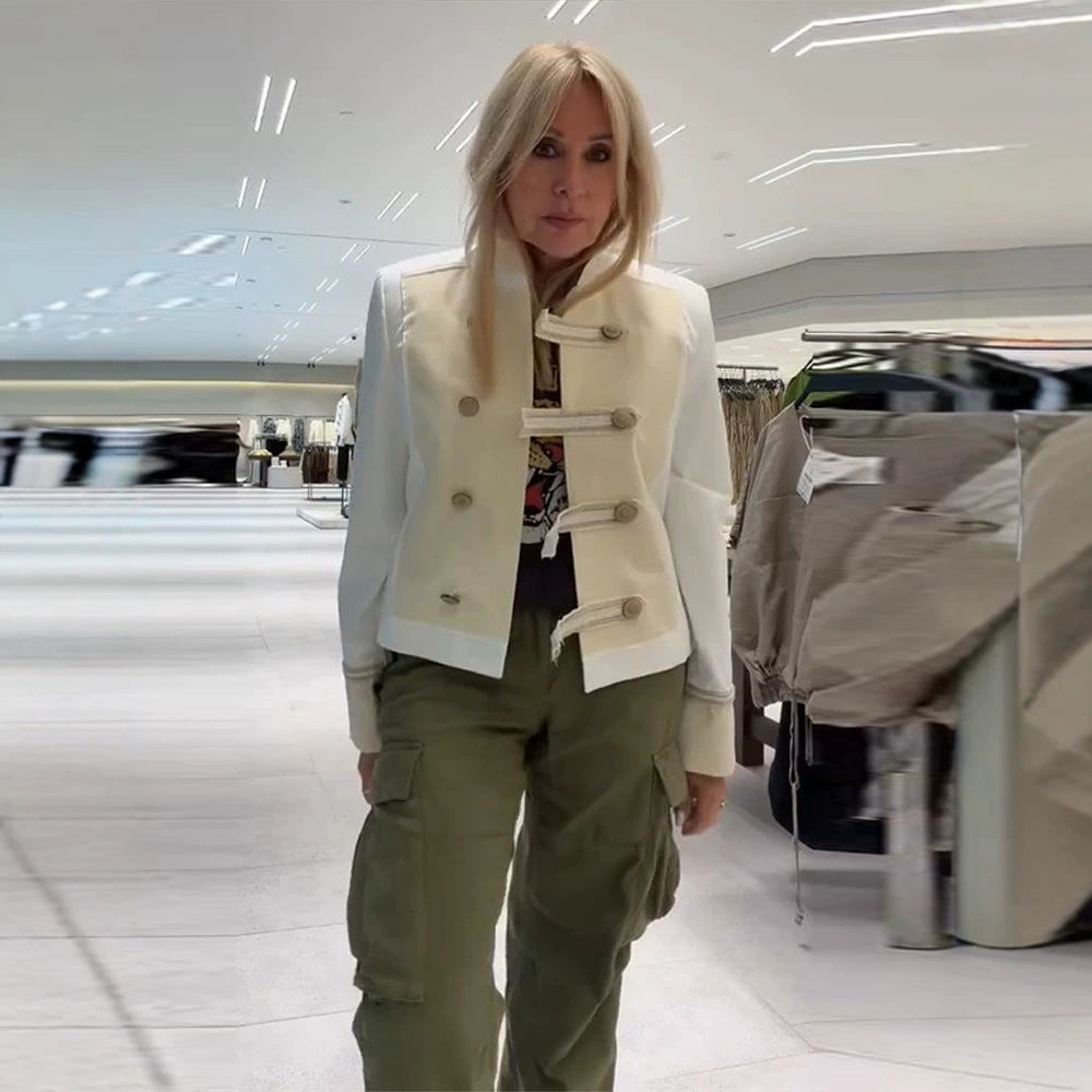 Ladies short jacket in military-inspired satin look with stand-up collar Amarae