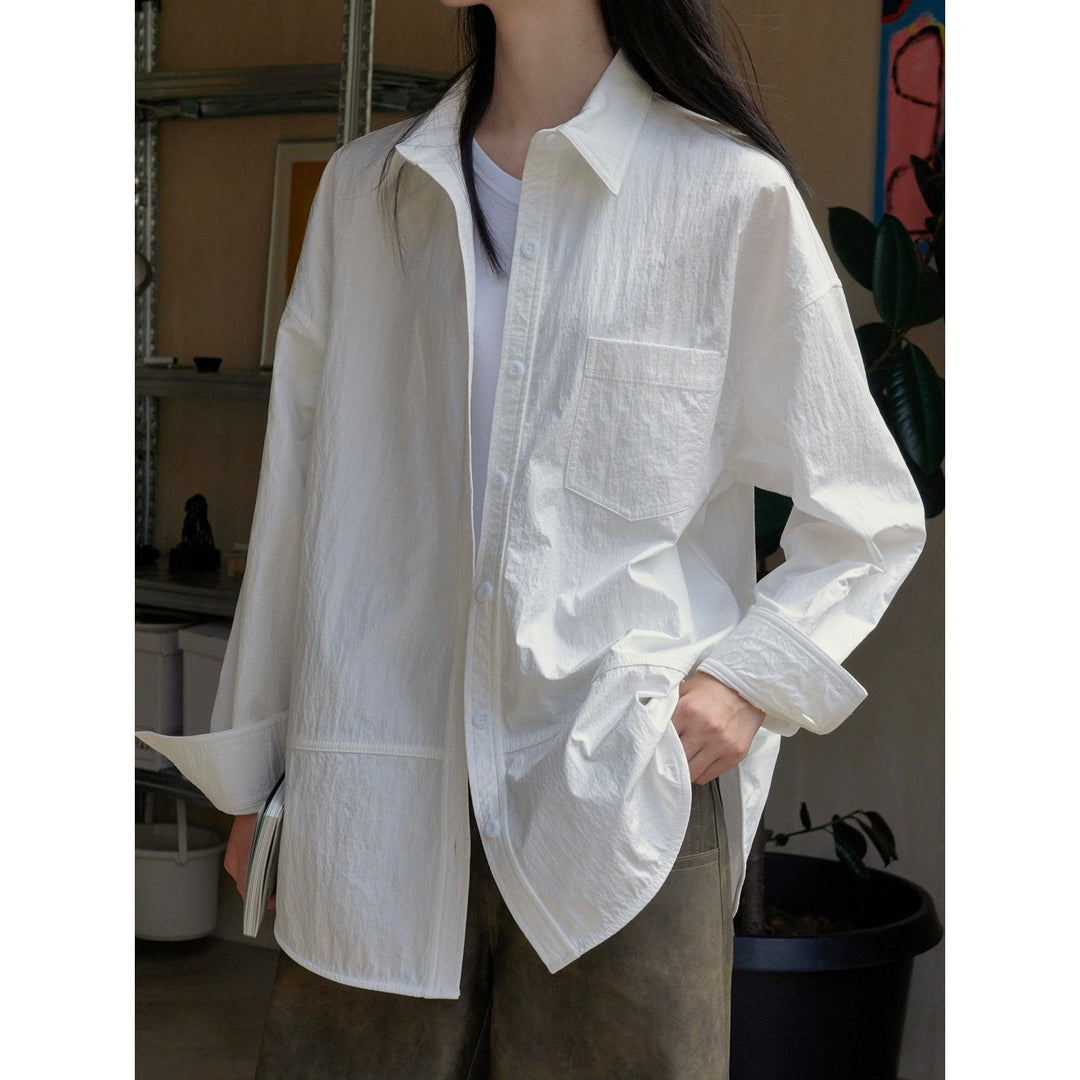 Women's Oversized Cotton Shirt with Chest Pocket and Curved Hem Amarae
