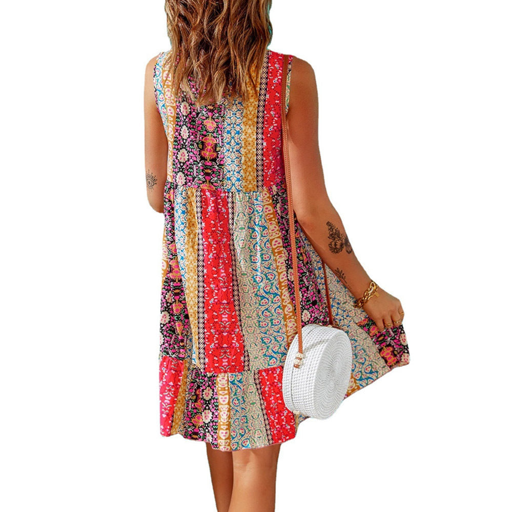 Ladies Bohemian Floral Print A-Line Shirt Dress Lune London