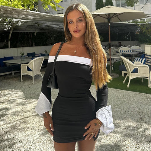 Off-shoulder mini dress for women with elegant puff sleeves Amarae