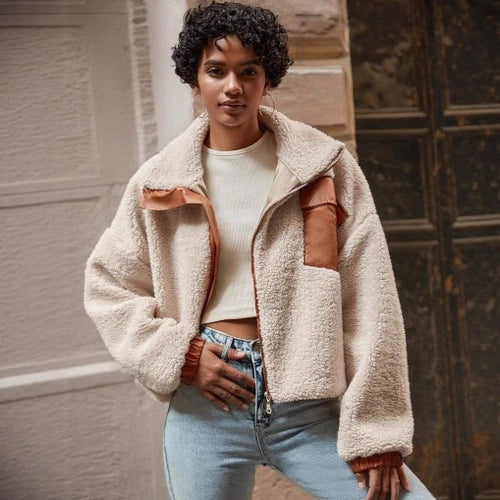 Cozy fleece jacket for ladies with stylish leather details Amarae