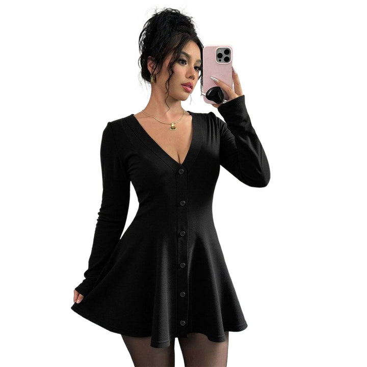 Robe tricotée midi pour femmes avec un décolleté en V profond et une patte de boutonnage Chic & Stil