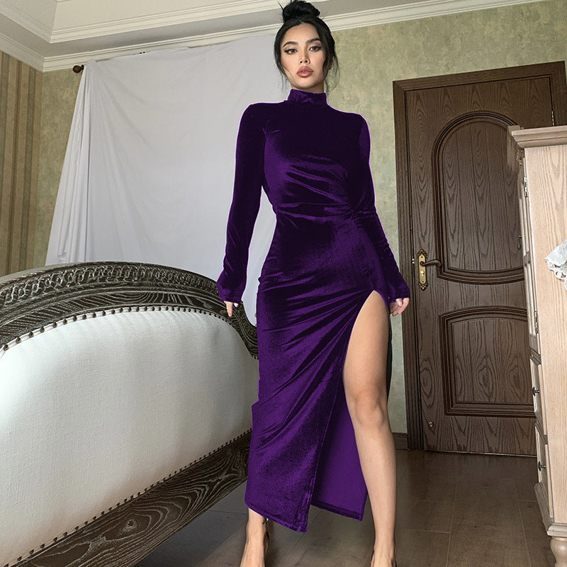 Women Elegant maxi dress with closed top design and side slit Lune London