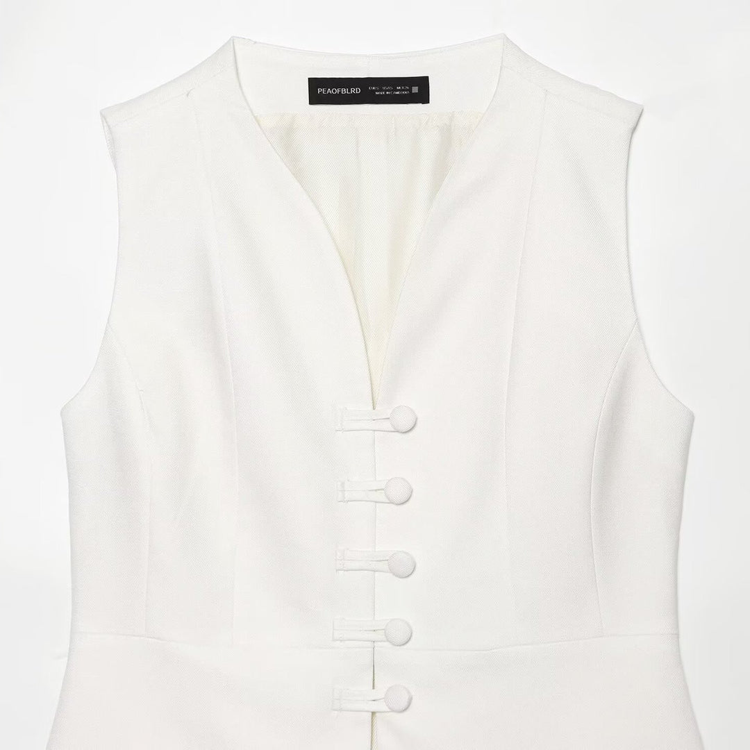 Women's High-Waisted Flared Pants with Decorative Button Closure and Side Pockets Amarae