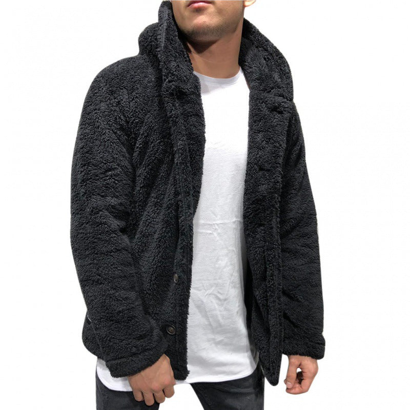 Men's fleece jacket with hood and button closure Lune London