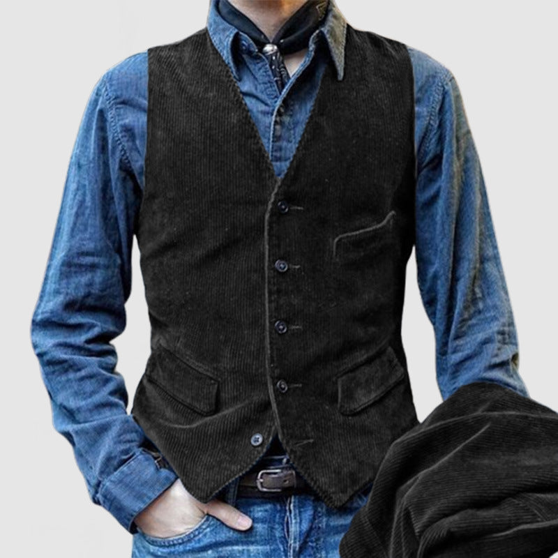 Men's Cord Waistcoat In A Rustic Look with Practical Pockets Amarae